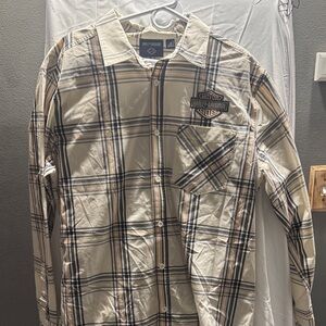 Harley-Davidson Men's Beige and Black Plaid Shirt Jacket